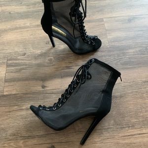 Mesh Black Ankle Booties high heels 7.5